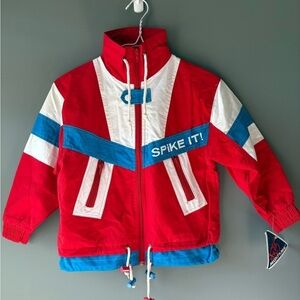 Vintage NWT Mighty Mac, youth size 7, Red and Blue 'Spike It!' Jacket. Zip up